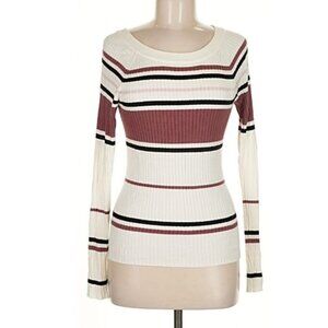 Women's Express long sleeve striped, white/black/mauve, pullover sweater. Medium